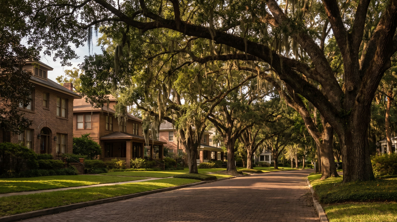 Ortega street lined with grand moss-draped live oaks